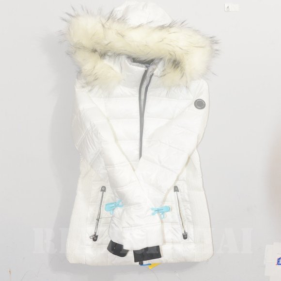 NWT Nautica Women's Zip Off Hood Faux Fur Trim Puffer Jacket WHITE - Picture 7 of 13